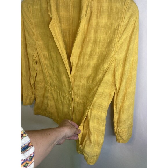 Eileen Fisher Jacket Womens Medium M Yellow Career Lagenlook Linen Blazer - Picture 9 of 9
